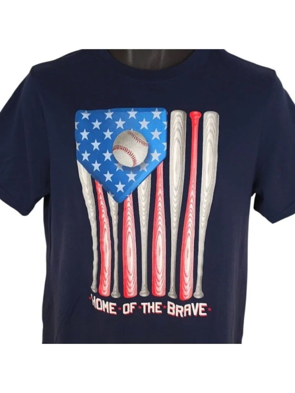 Baseball T Shirt Mens Size Medium Blue Home Of The Brave American Flag
